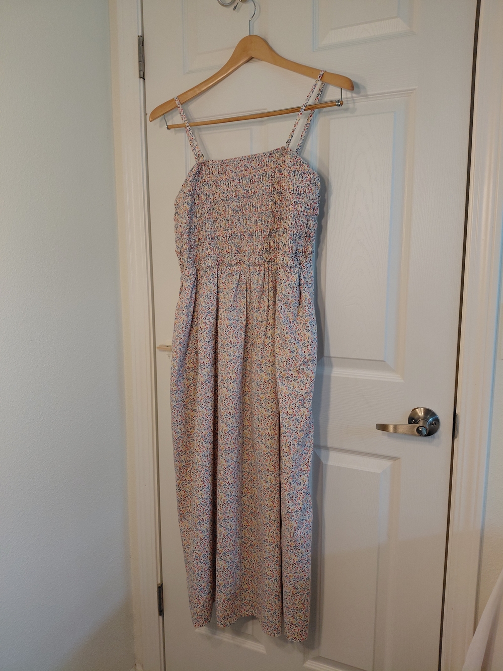 Old Navy Smocked Floral Maxi Dress in White with Pastel Floral